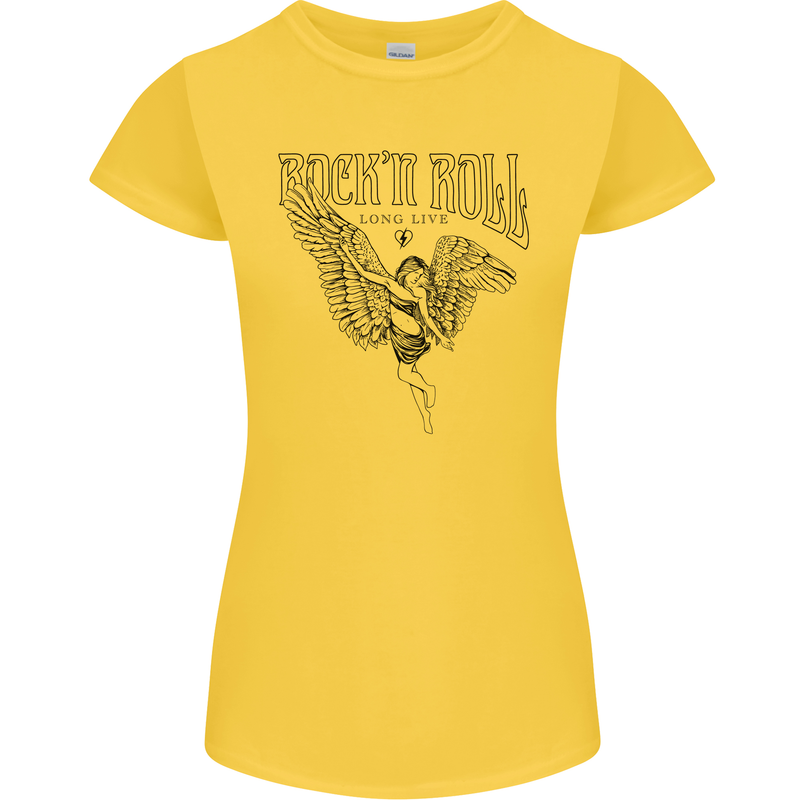 Long Live Rock n Roll Angel Womens Petite Cut T-Shirt Yellow