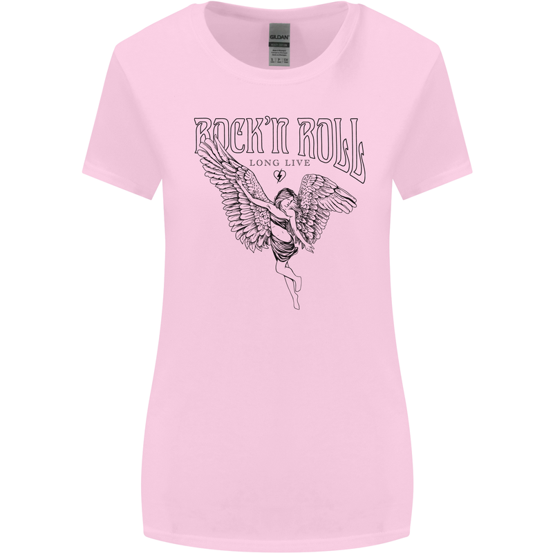 Long Live Rock n Roll Angel Womens Wider Cut T-Shirt Light Pink