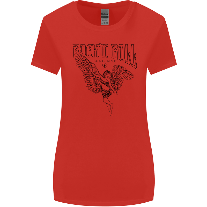Long Live Rock n Roll Angel Womens Wider Cut T-Shirt Red