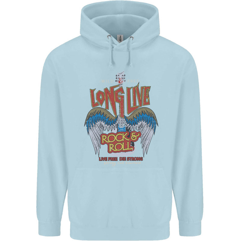 Long Live Rock n Roll Heavy Metal Guitar Childrens Kids Hoodie Light Blue
