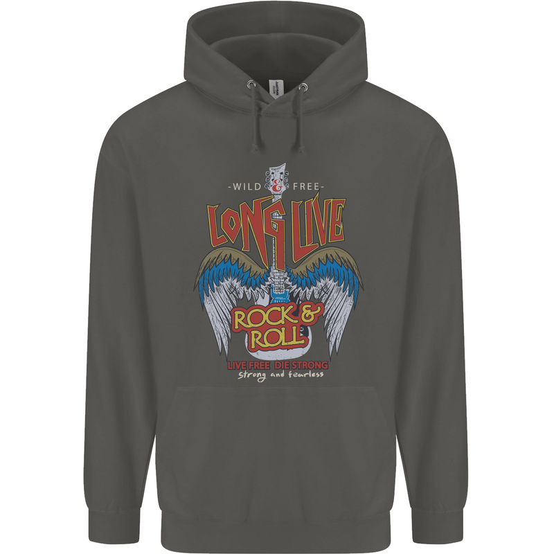 Long Live Rock n Roll Heavy Metal Guitar Childrens Kids Hoodie Storm Grey