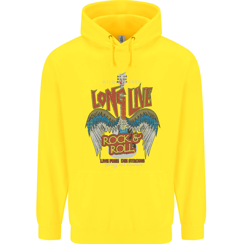 Long Live Rock n Roll Heavy Metal Guitar Childrens Kids Hoodie Yellow
