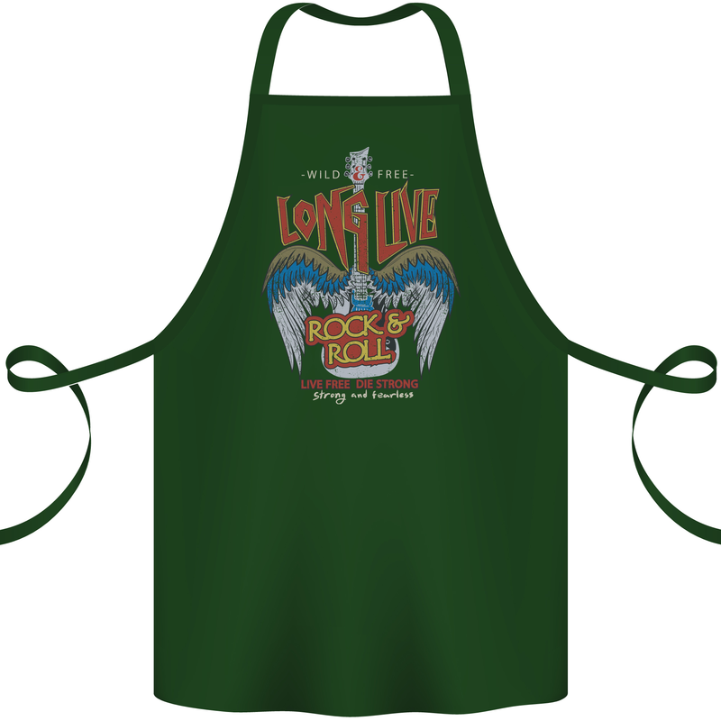 Long Live Rock n Roll Heavy Metal Guitar Cotton Apron 100% Organic Forest Green