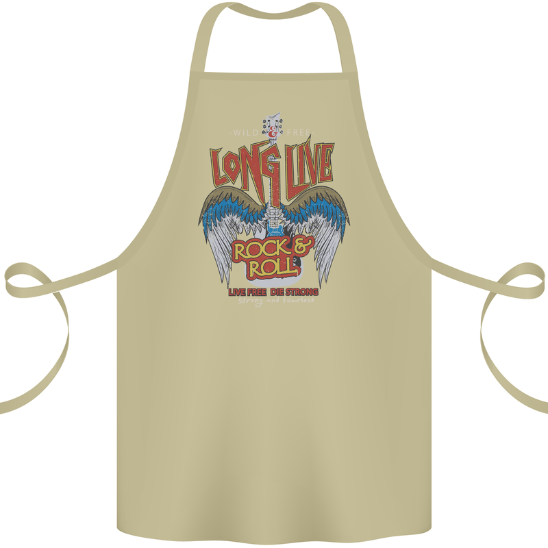 Long Live Rock n Roll Heavy Metal Guitar Cotton Apron 100% Organic Khaki