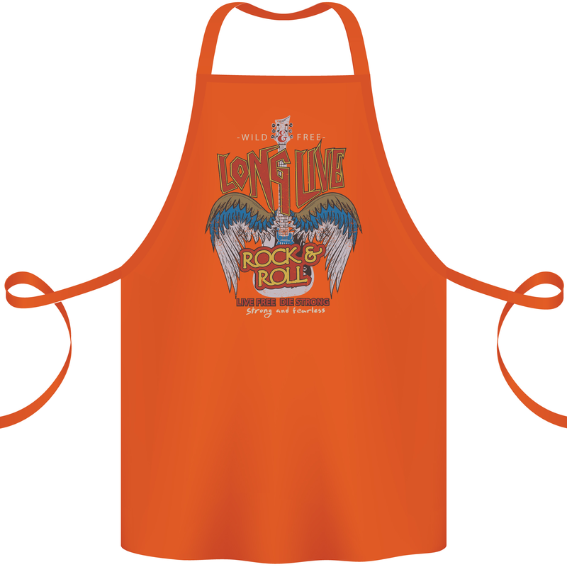 Long Live Rock n Roll Heavy Metal Guitar Cotton Apron 100% Organic Orange