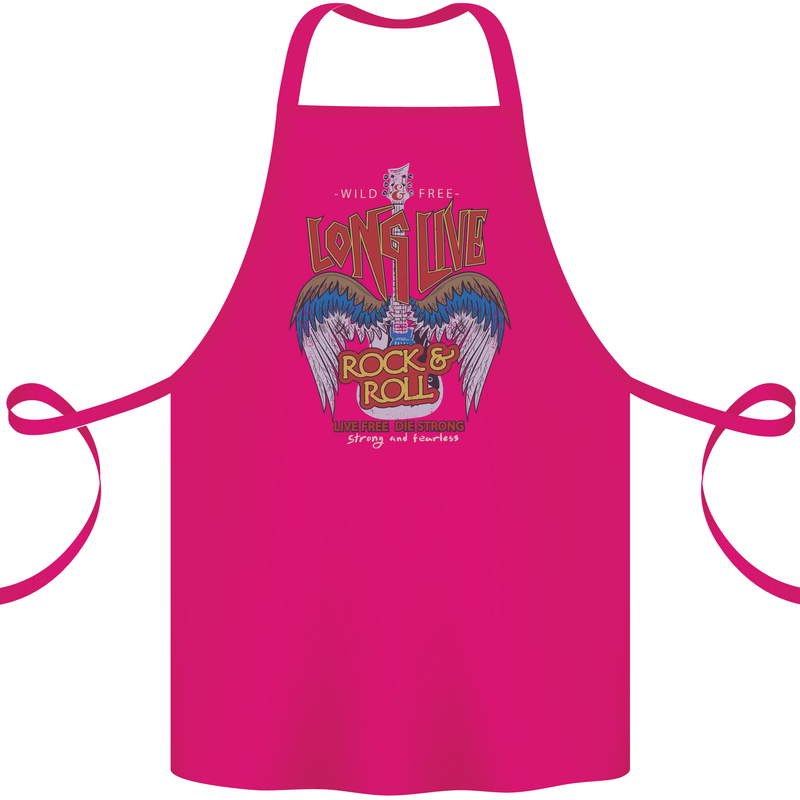 Long Live Rock n Roll Heavy Metal Guitar Cotton Apron 100% Organic Pink