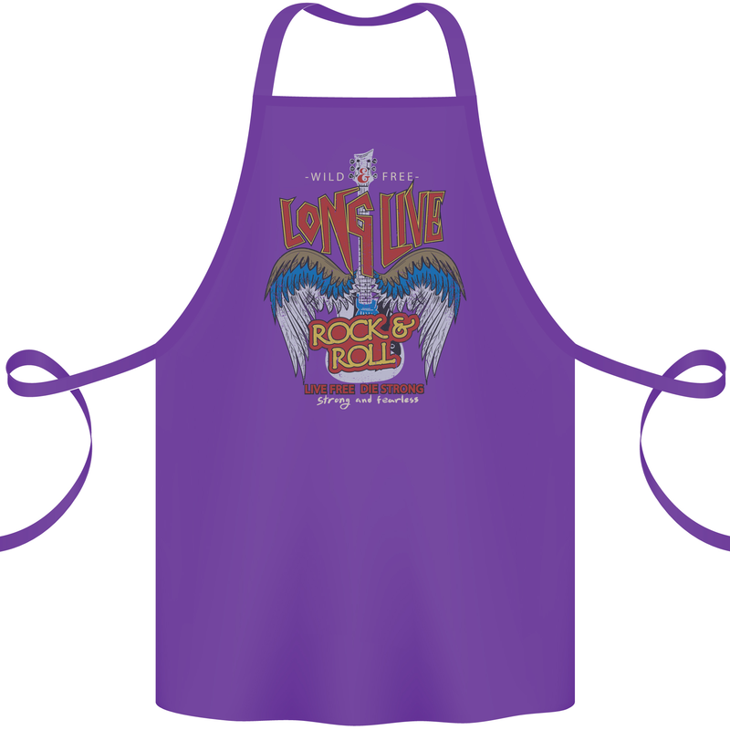 Long Live Rock n Roll Heavy Metal Guitar Cotton Apron 100% Organic Purple