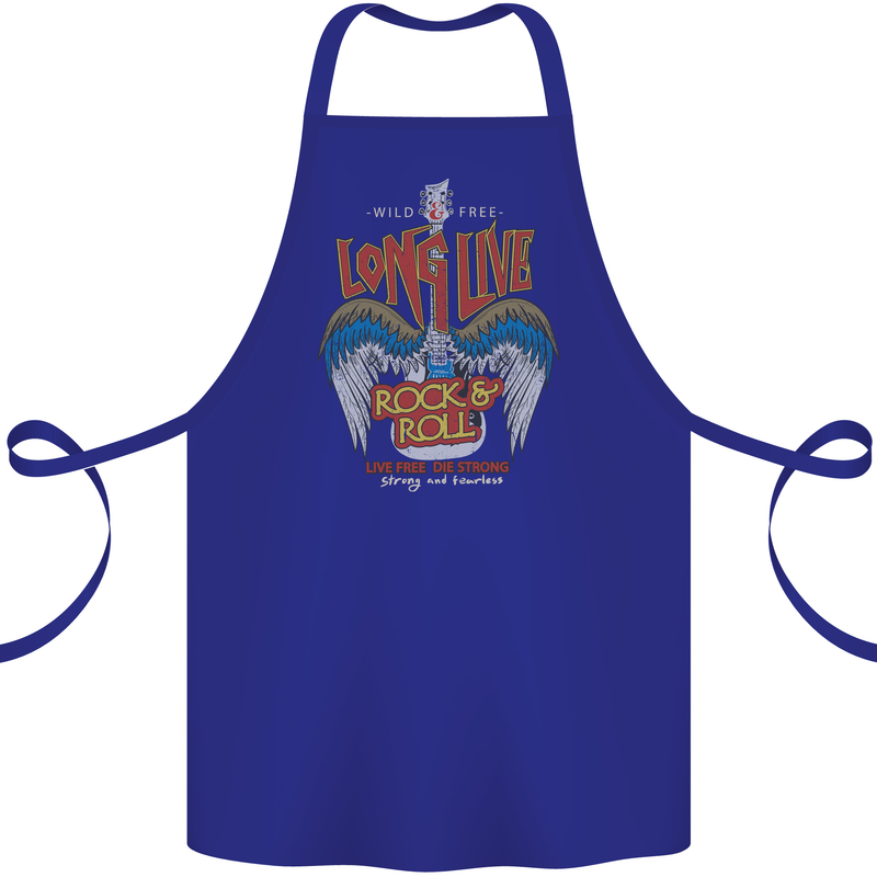 Long Live Rock n Roll Heavy Metal Guitar Cotton Apron 100% Organic Royal Blue