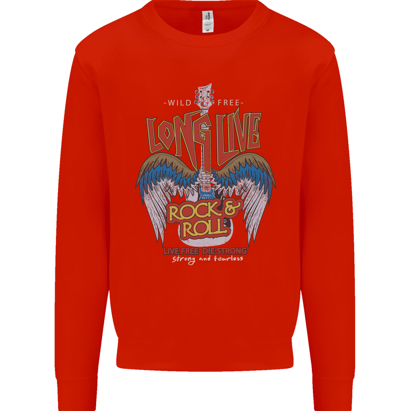 Long Live Rock n Roll Heavy Metal Guitar Kids Sweatshirt Jumper Bright Red