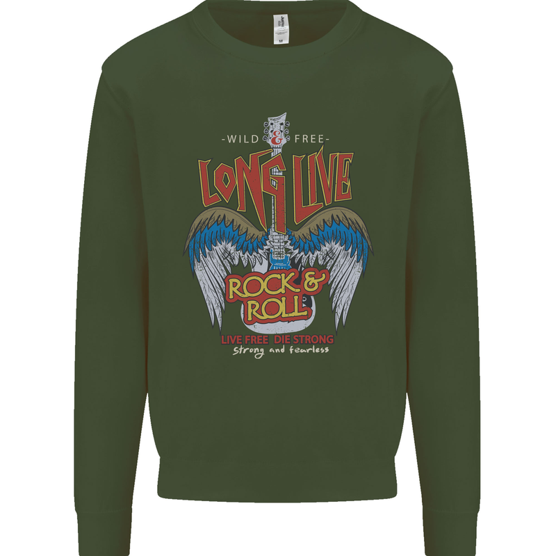 Long Live Rock n Roll Heavy Metal Guitar Kids Sweatshirt Jumper Forest Green