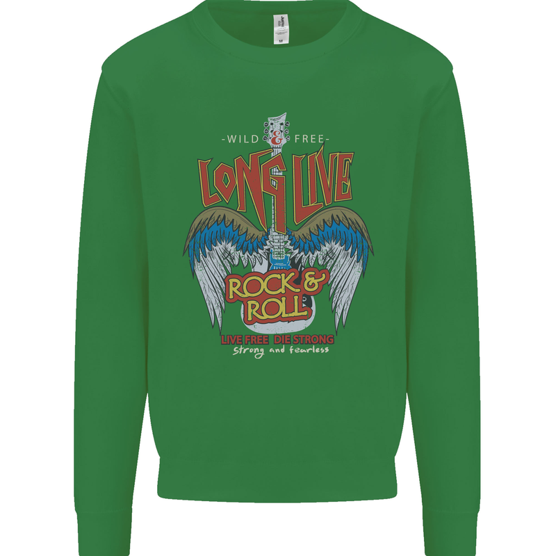 Long Live Rock n Roll Heavy Metal Guitar Kids Sweatshirt Jumper Irish Green