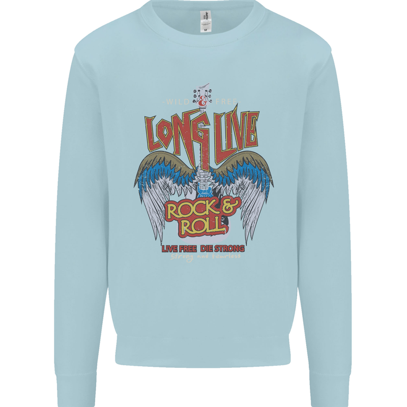 Long Live Rock n Roll Heavy Metal Guitar Kids Sweatshirt Jumper Light Blue