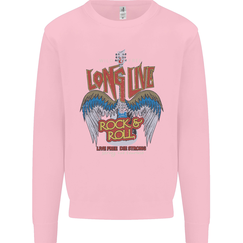 Long Live Rock n Roll Heavy Metal Guitar Kids Sweatshirt Jumper Light Pink