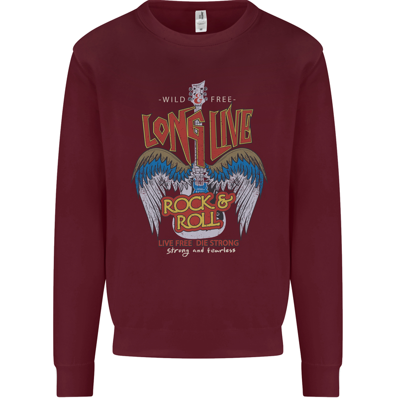 Long Live Rock n Roll Heavy Metal Guitar Kids Sweatshirt Jumper Maroon