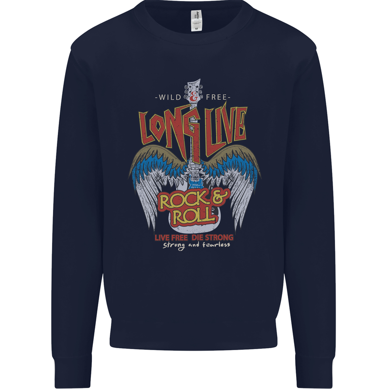 Long Live Rock n Roll Heavy Metal Guitar Kids Sweatshirt Jumper Navy Blue