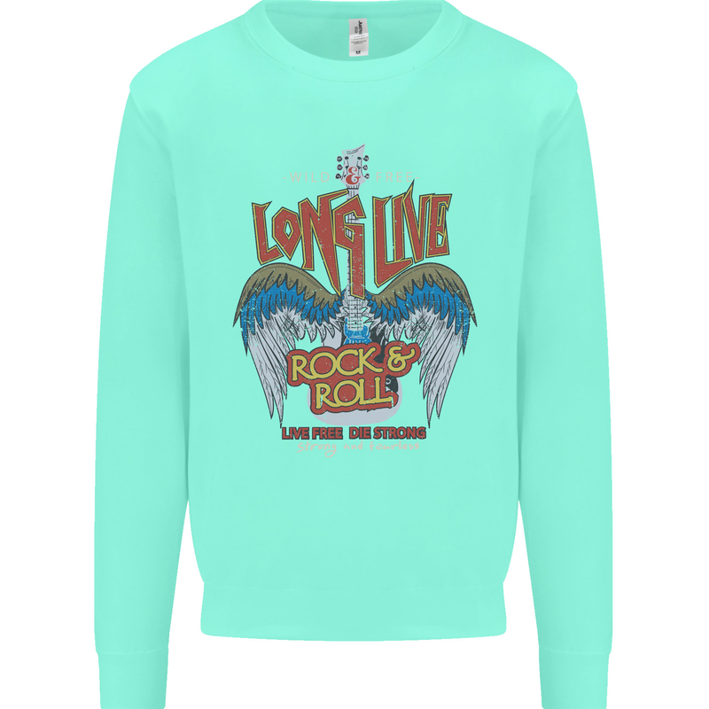 Long Live Rock n Roll Heavy Metal Guitar Kids Sweatshirt Jumper Peppermint