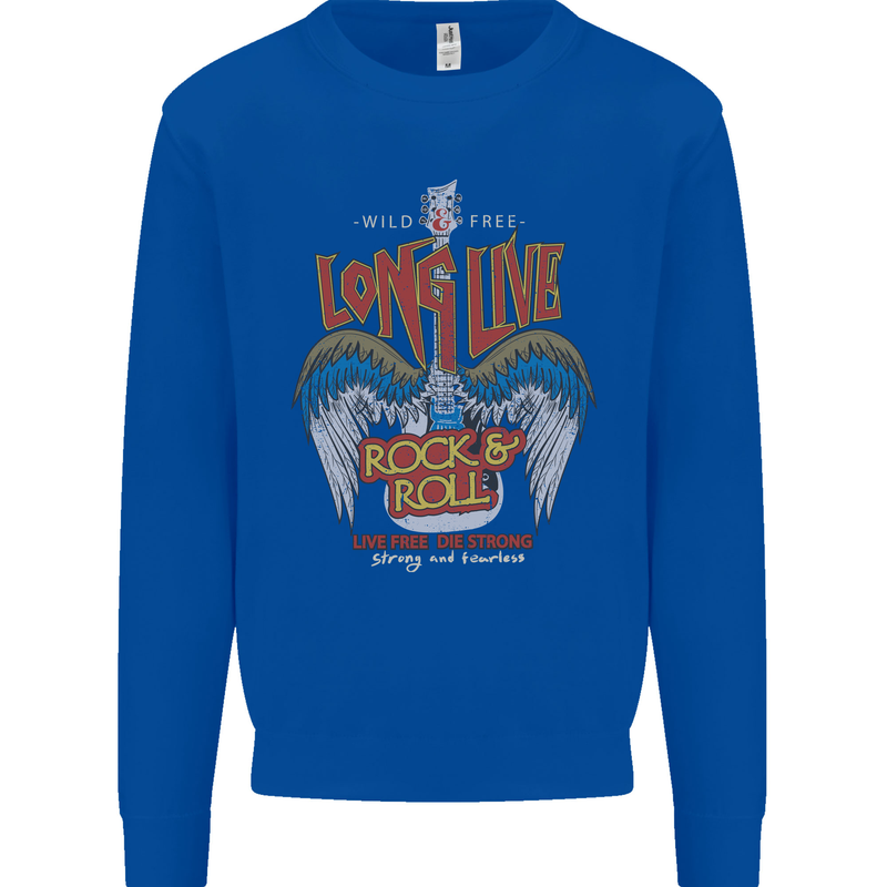 Long Live Rock n Roll Heavy Metal Guitar Kids Sweatshirt Jumper Royal Blue