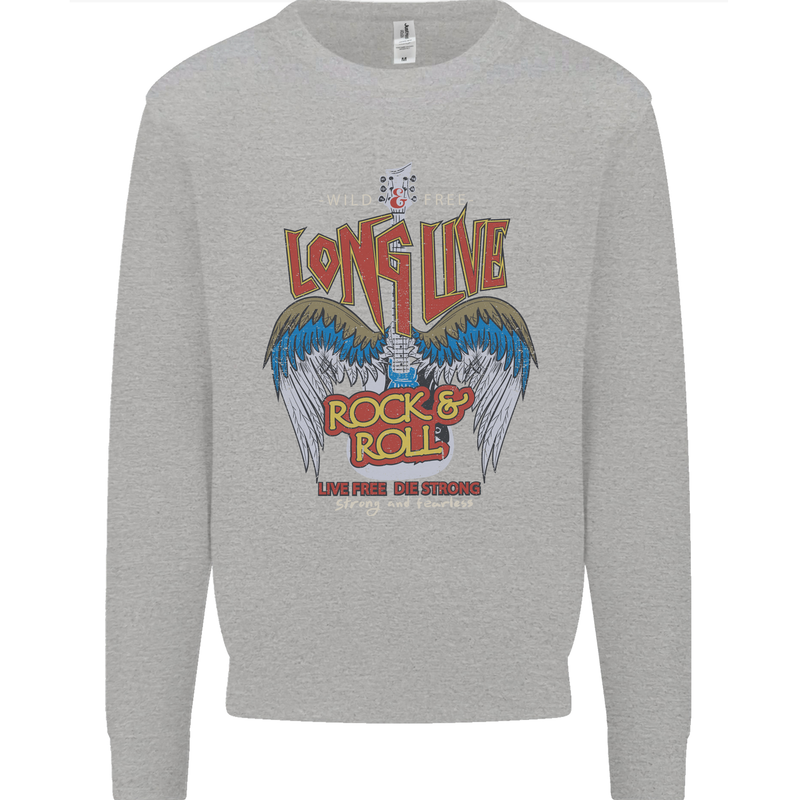 Long Live Rock n Roll Heavy Metal Guitar Kids Sweatshirt Jumper Sports Grey