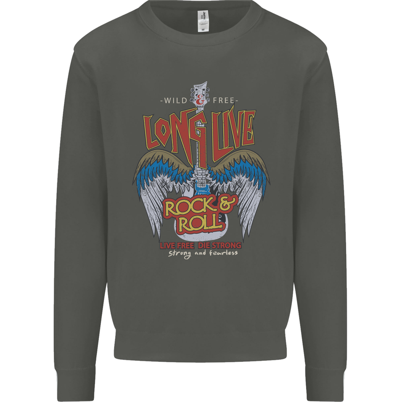 Long Live Rock n Roll Heavy Metal Guitar Kids Sweatshirt Jumper Storm Grey