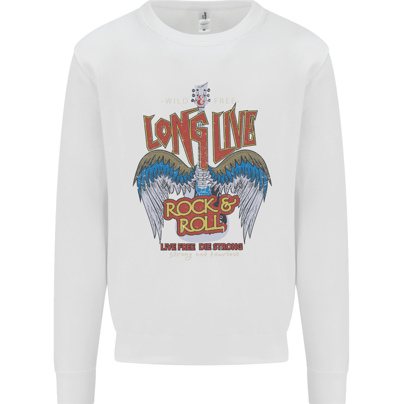 Long Live Rock n Roll Heavy Metal Guitar Kids Sweatshirt Jumper White