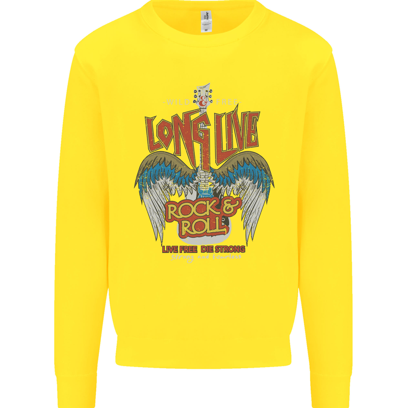 Long Live Rock n Roll Heavy Metal Guitar Kids Sweatshirt Jumper Yellow