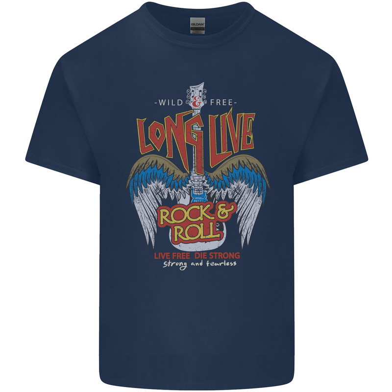 Long Live Rock n Roll Heavy Metal Guitar Kids T-Shirt Childrens Navy Blue