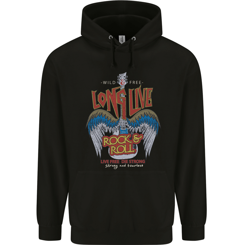 Long Live Rock n Roll Heavy Metal Guitar Mens 80% Cotton Hoodie Black