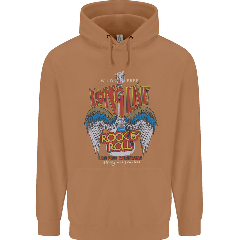 Long Live Rock n Roll Heavy Metal Guitar Mens 80% Cotton Hoodie Caramel Latte