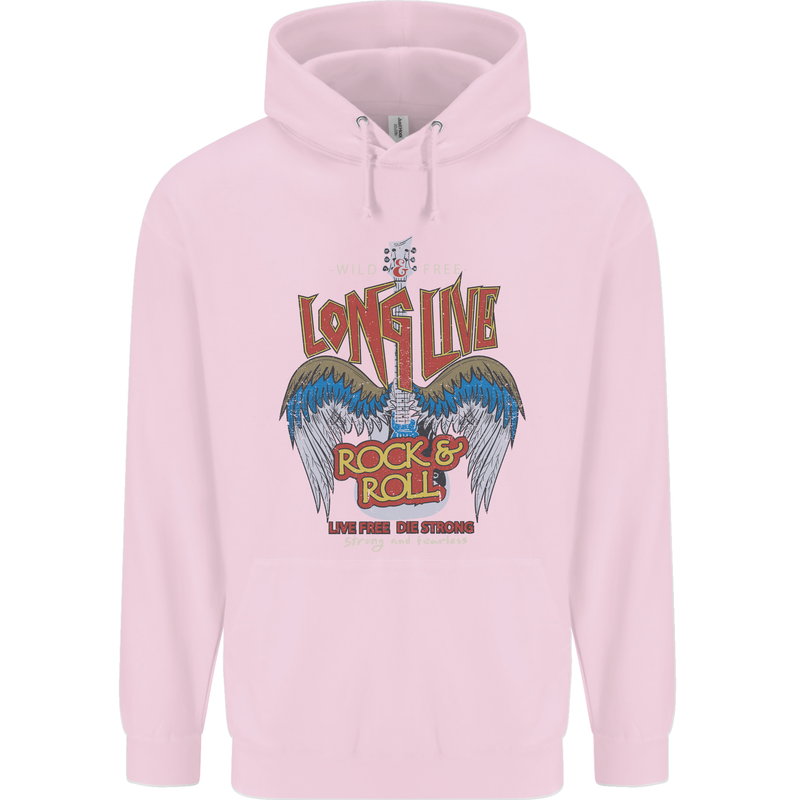 Long Live Rock n Roll Heavy Metal Guitar Mens 80% Cotton Hoodie Light Pink