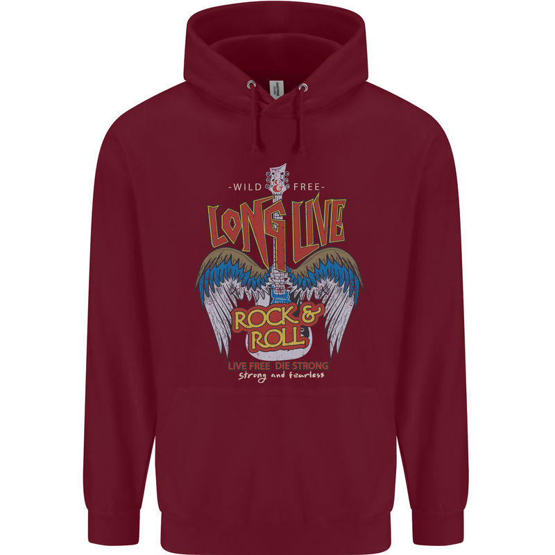 Long Live Rock n Roll Heavy Metal Guitar Mens 80% Cotton Hoodie Maroon