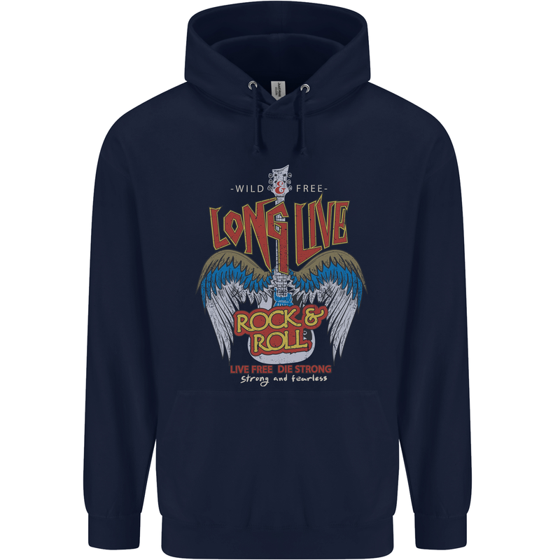 Long Live Rock n Roll Heavy Metal Guitar Mens 80% Cotton Hoodie Navy Blue