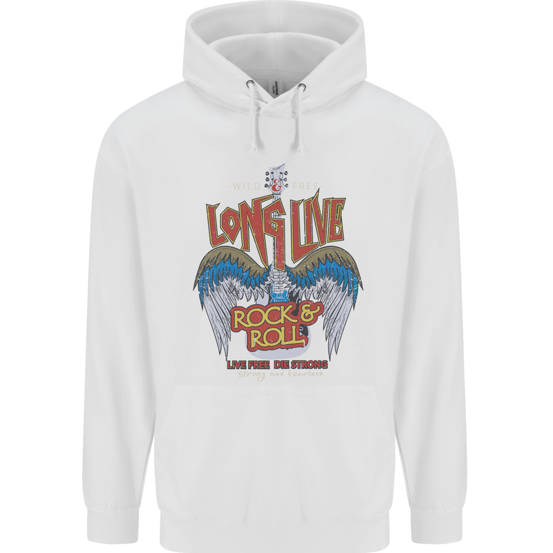 Long Live Rock n Roll Heavy Metal Guitar Mens 80% Cotton Hoodie White