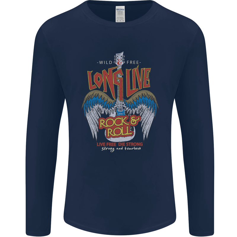 Long Live Rock n Roll Heavy Metal Guitar Mens Long Sleeve T-Shirt Navy Blue