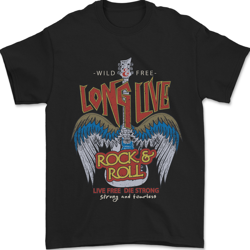 Long Live Rock n Roll Heavy Metal Guitar Mens T-Shirt 100% Cotton Black