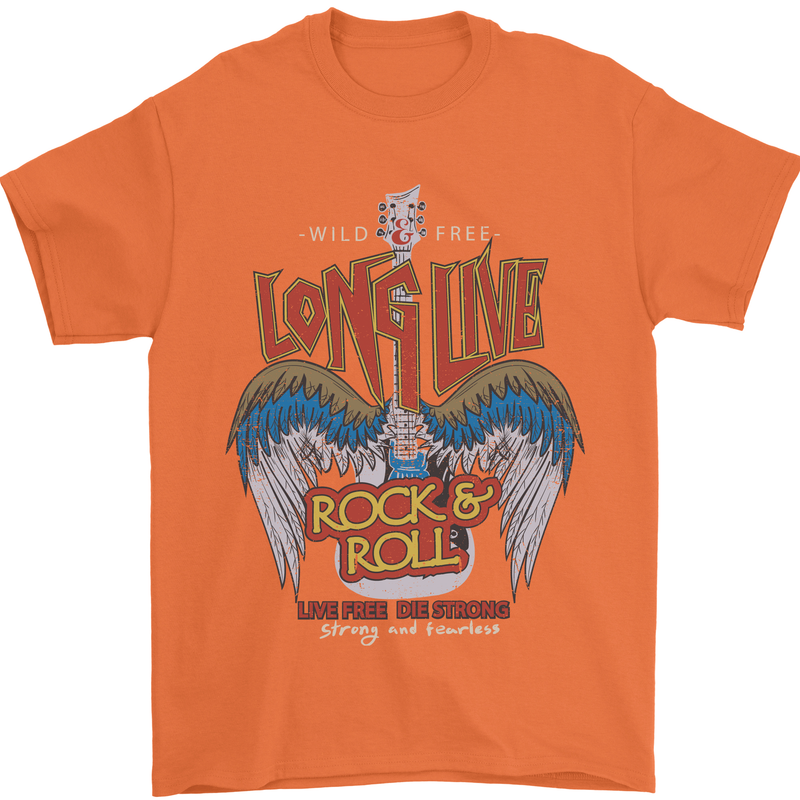 Long Live Rock n Roll Heavy Metal Guitar Mens T-Shirt 100% Cotton Orange