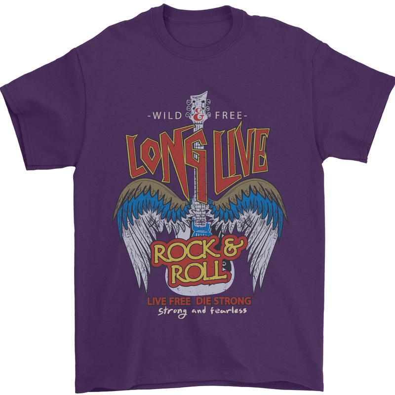 Long Live Rock n Roll Heavy Metal Guitar Mens T-Shirt 100% Cotton Purple