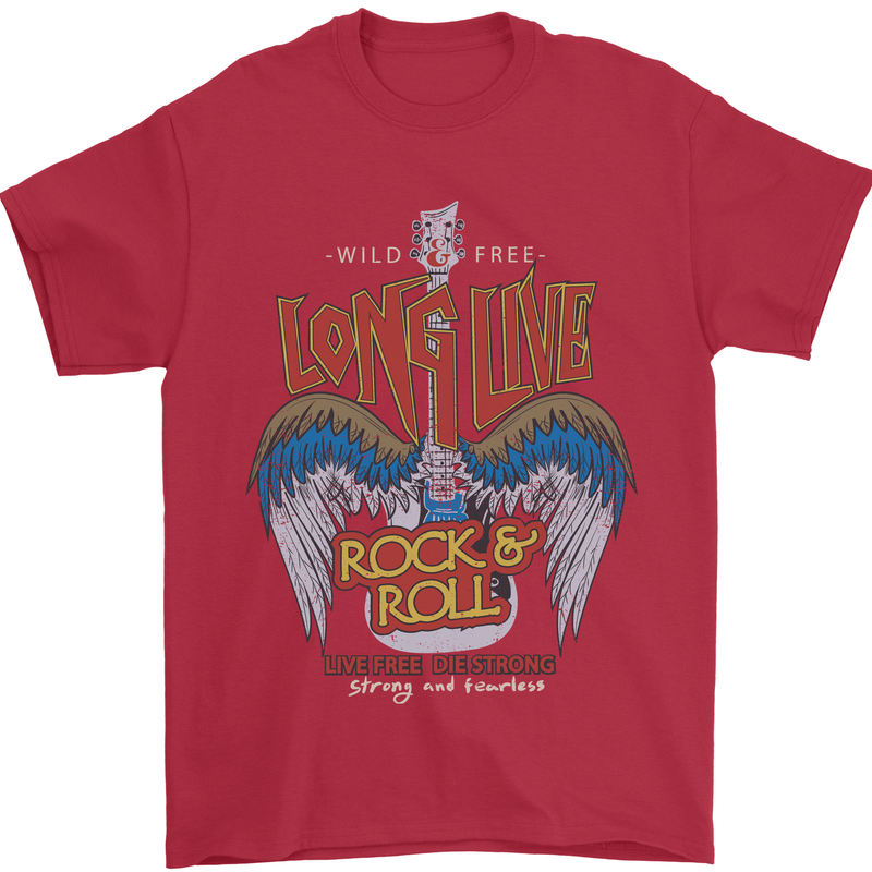 Long Live Rock n Roll Heavy Metal Guitar Mens T-Shirt 100% Cotton Red