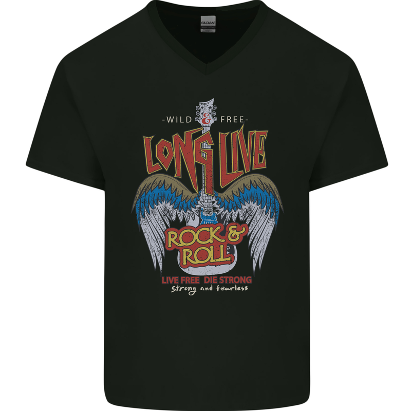 Long Live Rock n Roll Heavy Metal Guitar Mens V-Neck Cotton T-Shirt Black