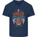 Long Live Rock n Roll Heavy Metal Guitar Mens V-Neck Cotton T-Shirt Navy Blue