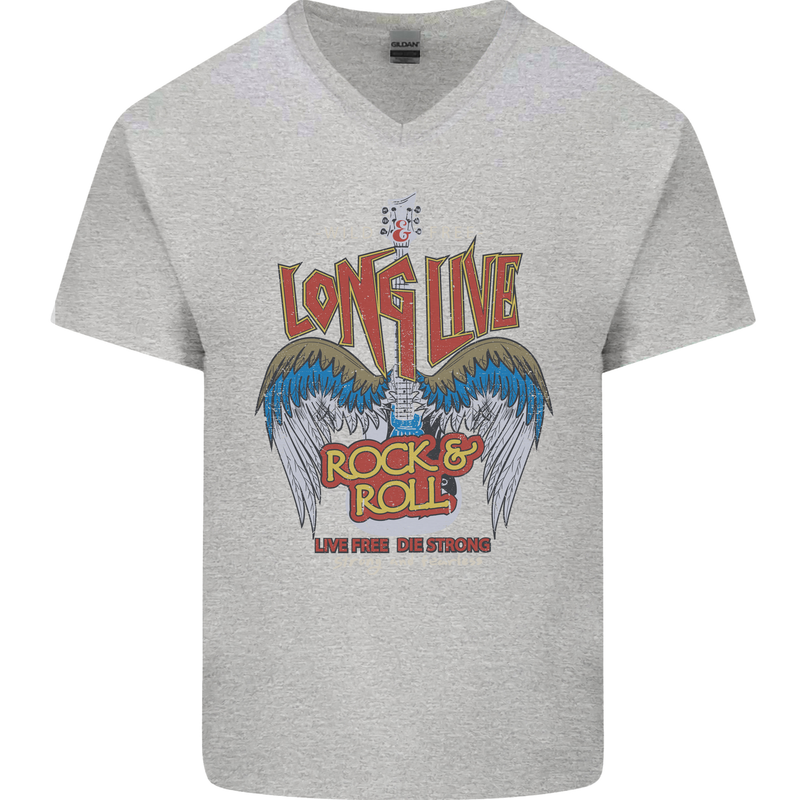 Long Live Rock n Roll Heavy Metal Guitar Mens V-Neck Cotton T-Shirt Sports Grey