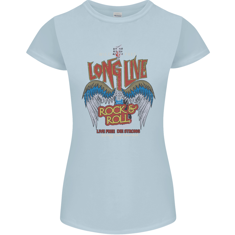 Long Live Rock n Roll Heavy Metal Guitar Womens Petite Cut T-Shirt Light Blue