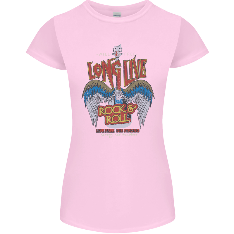 Long Live Rock n Roll Heavy Metal Guitar Womens Petite Cut T-Shirt Light Pink