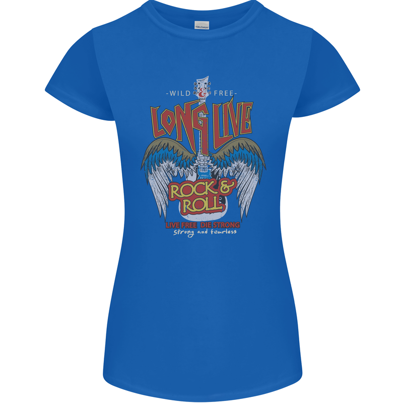 Long Live Rock n Roll Heavy Metal Guitar Womens Petite Cut T-Shirt Royal Blue