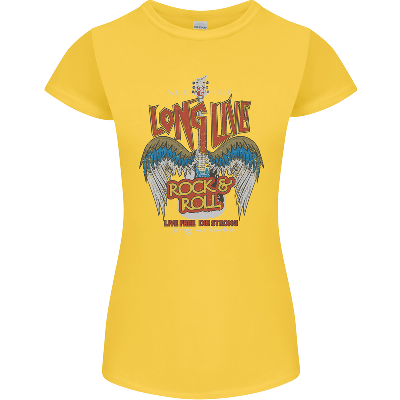 Long Live Rock n Roll Heavy Metal Guitar Womens Petite Cut T-Shirt Yellow
