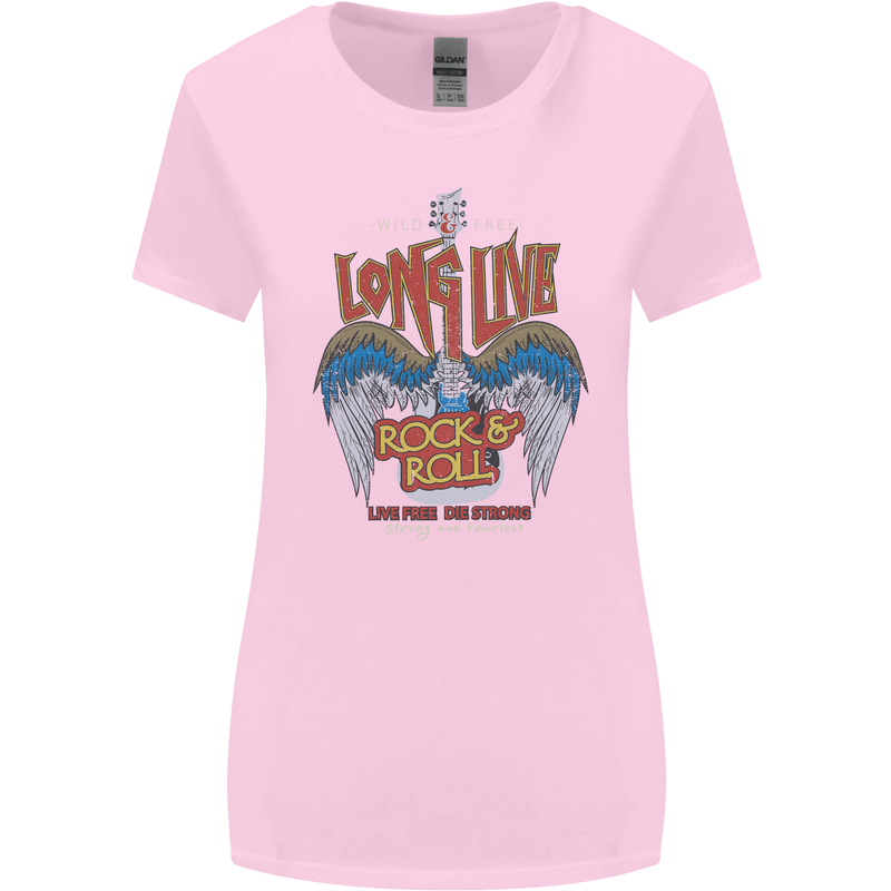 Long Live Rock n Roll Heavy Metal Guitar Womens Wider Cut T-Shirt Light Pink