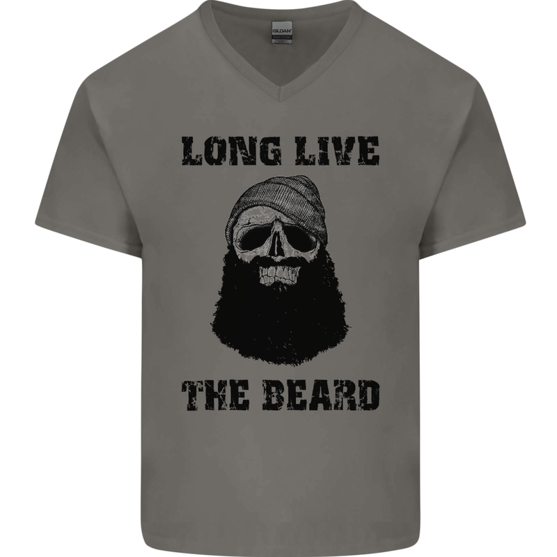 Long Live the Beard Mens V-Neck Cotton T-Shirt Charcoal