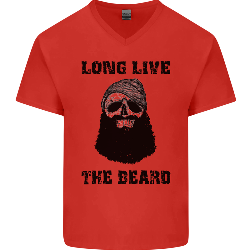 Long Live the Beard Mens V-Neck Cotton T-Shirt Red