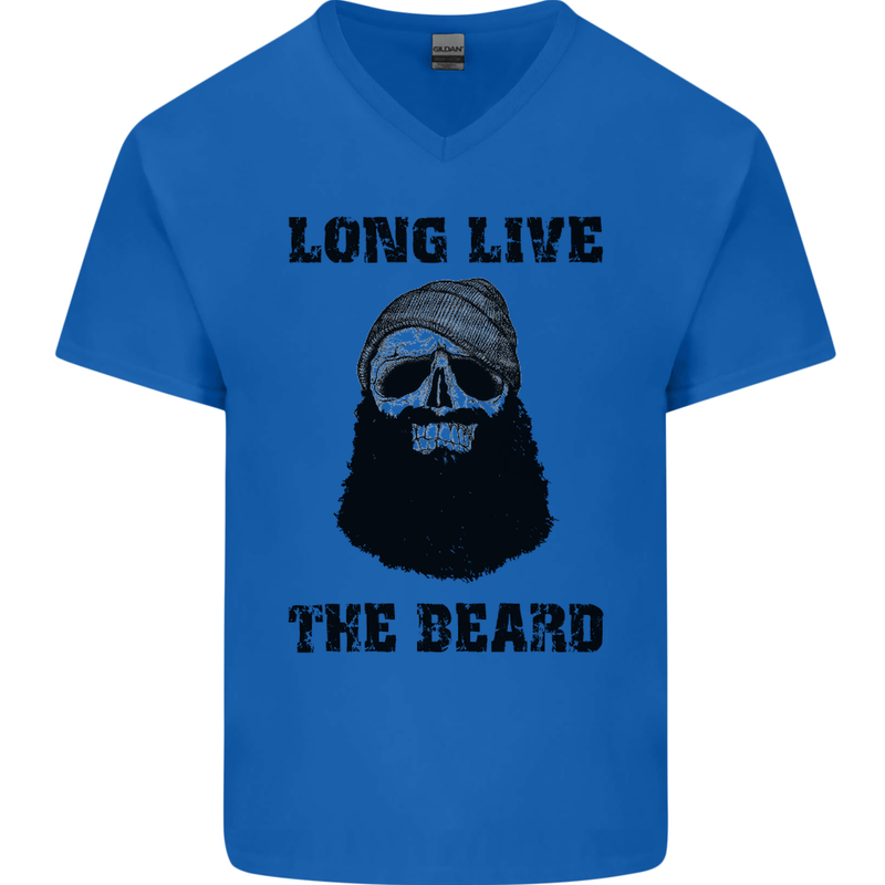 Long Live the Beard Mens V-Neck Cotton T-Shirt Royal Blue