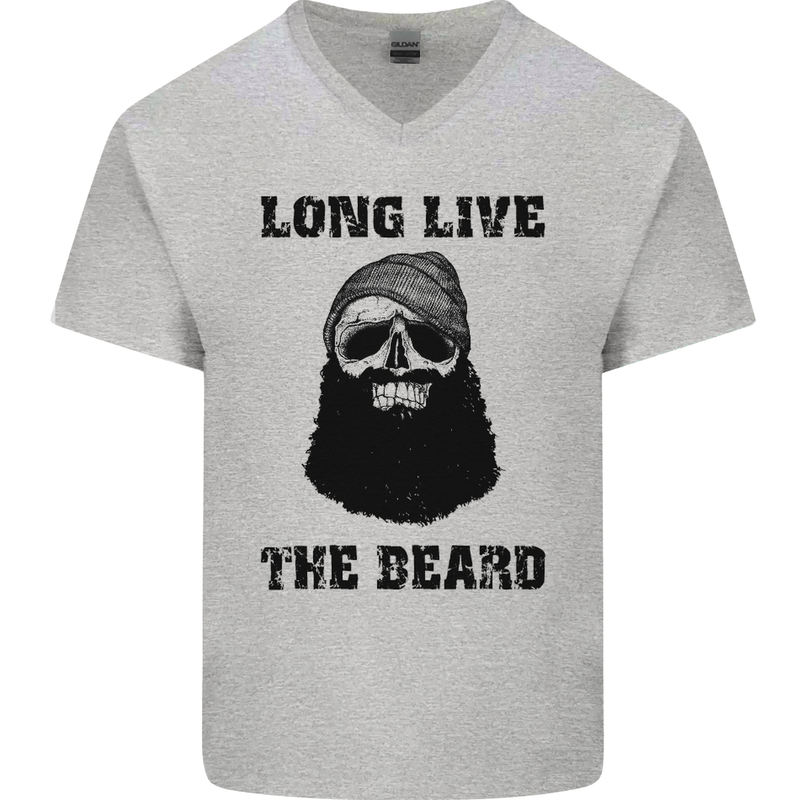 Long Live the Beard Mens V-Neck Cotton T-Shirt Sports Grey