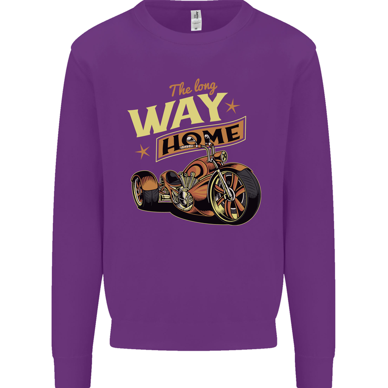 Long Way Home Motorcycle Chopper Biker Kids Sweatshirt Jumper Purple